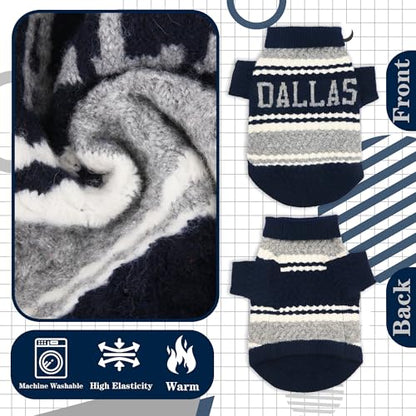 Dallas Small Dog Sweater Football Theme Turtleneck Knit Dog Sweaters for Small Pets Warm Winter Cat Dog Clothes - color: blue&grey, size: Medium