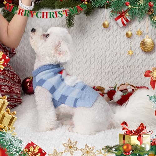 LUBOT NEW Ugly Christmas Sweaters for Puppy Cute Funny Wintertime and Holiday Parties Knitted Pullover Sweater Small Dog Lattice Santa Blue Small - color: Blue(Lattice Santa), size: Small
