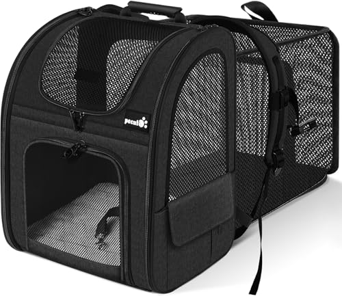 pecute Cat Backpack Breathable, Cat Carrier Backpack Expandable - color: Black, size: 12.6"L x 10.2"W x 16.5"H