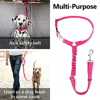 Plutus Pet Dog Seat Belt for Car Headrest, Reflective and Adjustable Restraint with Elastic Bungee for Safety, Vehicle Seatbelt Harness for Small Medium Large Dogs and Cats - color: Pink