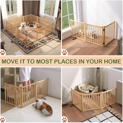 Wooden Freestanding Dog Gate Indoor, 23" H Foldable Dog Gates, No-Painted Portable Puppy Fence for Hallway Stairs, Doggy Barrier- 3 Panels - size: 【3 Panels】H:23''