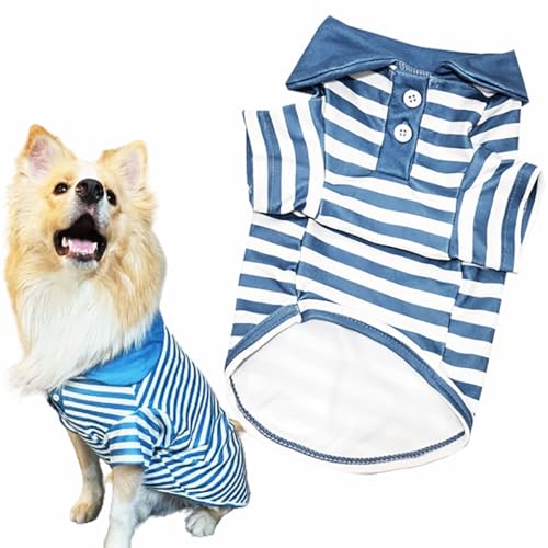 Cute Dog Clothes Striped Dog Polo Shirts Cute Sweater Puppy Clothes Gentle Sweater Pet Clothes for Small Medium Large Dogs Cats (Blue Stripe, 6XL Size for 80-95lb Pets) - color: Blue Stripe, size: 6XL size for 80-95lb pets