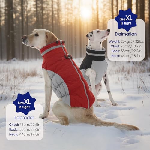 FUAMEY Dog Coat for Small Dogs,Waterproof Dog Winter Jacket with Harness Built in Puppy Cold Weather Coats Reflective Pet Vest with Zipper Warm Fleece Dogs Snowsuit Windproof Red XS - color: Red, size: XS(chest:14in)