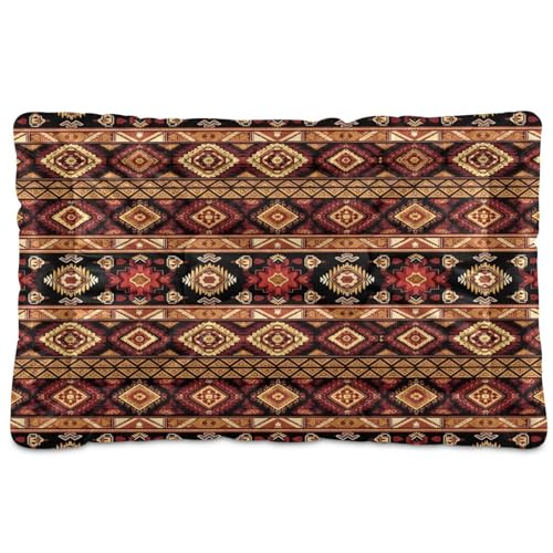Tribal Stripe Pattern Pet Bed Mat for Dogs and Cats, Soft Washable Crate Pad with Non-Slip Bottom, Cozy Bed Cushion for Small Medium Large Pets, 18x24 Inch - size: Small