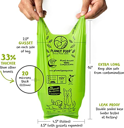 PLANET POOP Home Compostable Dog Poop Bags Extra-long with Handles 240 Un-Scented Pet Waste Bags Plastic Free, Thick Leakproof Plant-Based Doggy Bag, Cats & Dogs Pet Supplies - size: 240 Count (Pack of 1)