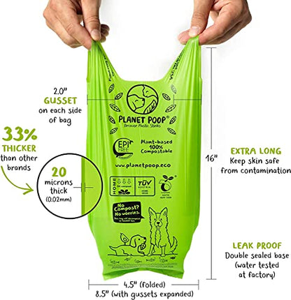 PLANET POOP Home Compostable Dog Poop Bags Extra-long with Handles 240 Un-Scented Pet Waste Bags Plastic Free, Thick Leakproof Plant-Based Doggy Bag, Cats & Dogs Pet Supplies - size: 240 Count (Pack of 1)