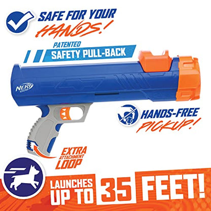 Nerf Dog 12in Blaster w/o Ball Clip 3 2in Squeak Tennis Balls - Opaque Blue/Orange/Gray and Orange and Blue and Green, Small