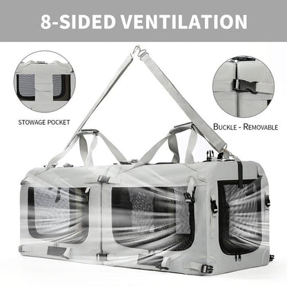 Extra Large Cat Carrier Soft Sided, Portable Small Dog Carrier for 2 Cats, 24"x16.5"x16" Car Travel Folding Comfortable Design with Litter Box and Bowls, Grey-2+ Litter Box+ Bowl*2 - color: Grey-2