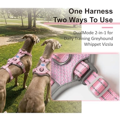 ThinkPet Flexfit 3-Strap Escape Proof Dog Harness, No Pull Front Clip 2-in-1 Vest with Control Handle, 360° Reflective Breathable Adjustable Harness for Greyhound Whippet Vizsla, X-Large, Pink - color: Pink, size: X-Large