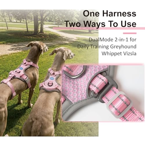 ThinkPet Flexfit 3-Strap Escape Proof Dog Harness, No Pull Front Clip 2-in-1 Vest with Control Handle, 360° Reflective Breathable Adjustable Harness for Greyhound Whippet Vizsla, Small, Pink - color: Pink, size: Small