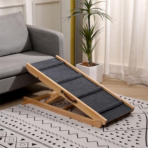 Foldable Wooden Dog Ramp & Pet Stairs - 5-Level Non-Slip Pet Steps for Dogs & Cats,Wood Ramp for Dogs to Get on Bed Couch Car,Suitable for Indoor and Outdoor use