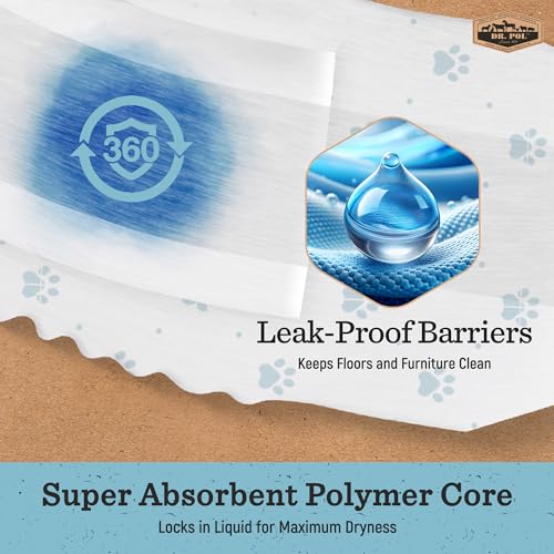 Dr Pol Dog Diapers for Male Dogs | Disposable Pet Diapers with Wetness Indicators | Adjustable Fit | Leak Protection & Super Absorbent | Perfect for Heat Cycles & Training Accidents | Pack of 50 - size: XS Waist Size 6 - 13 in