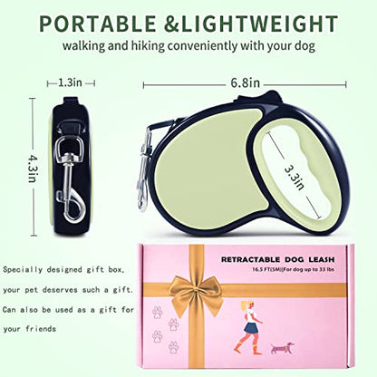 Retractable Dog Leash,[Strong Nylon Tape][One-Handed One Button Lock] for Small Medium Dogs and Cats,16ft Pet Walking Leash with 360°Tangle-Free Design,Anti-Slip Handle,Gift Package (Light Green) - color: Light Green
