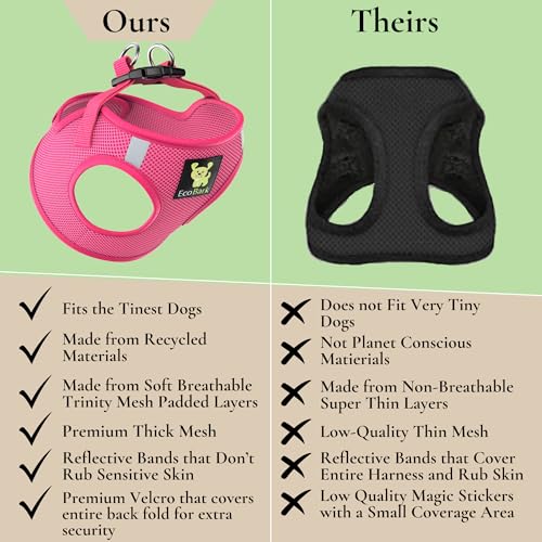 EcoBark Pink XXXS Dog Harness, Soft Mesh No Pull Mini Body Halter for Toy Breeds up to 10in, Escape Proof, Recycled Straps, Adjustable, Teacup Dog Harness Vest Under 5lbs - color: Pink, size: XXXS- 2 to 3 lbs- Chest up to 10 in (Pack of 1)