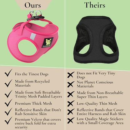 EcoBark Pink XXXS Dog Harness, Soft Mesh No Pull Mini Body Halter for Toy Breeds up to 10in, Escape Proof, Recycled Straps, Adjustable, Teacup Dog Harness Vest Under 5lbs - color: Pink, size: XXXS- 2 to 3 lbs- Chest up to 10 in (Pack of 1)
