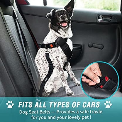 COOYOO Dog Seat Belt,3 Piece Set Retractable Dog Car Harness Adjustable for Vehicle Nylon Pet Safety Heavy Duty & Elastic - color: Set 05-Black+Teal