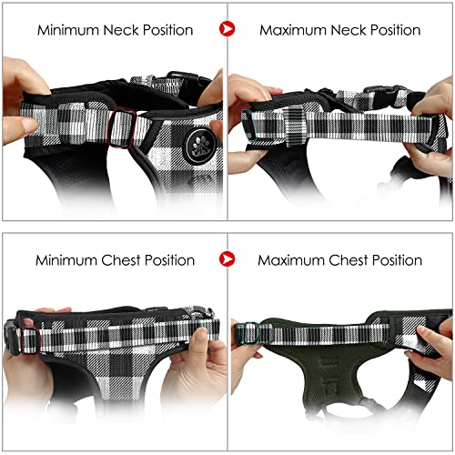 NESTROAD Dog Harness (Checkered Black,S) with Leash, Reflective, Adjustable, Soft Padded, Easy Control Handle, for Small Dogs, Front & Rear Clip Design - color: Checkered Black, size: 【S】neck 11-15" chest 15-21"