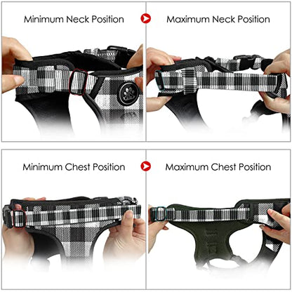 NESTROAD Dog Harness (Checkered Black,S) with Leash, Reflective, Adjustable, Soft Padded, Easy Control Handle, for Small Dogs, Front & Rear Clip Design - color: Checkered Black, size: 【S】neck 11-15" chest 15-21"