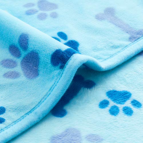 Allisandro Luxurious Dog Blanket, 350 GSM Super Fuzzy Microplush Fleece Pet Blankets for Small Medium Large Dogs and Cats, Blue Paw and Bone, 64" x 40" - color: Blue Paw and Bone, size: 64" x 40"