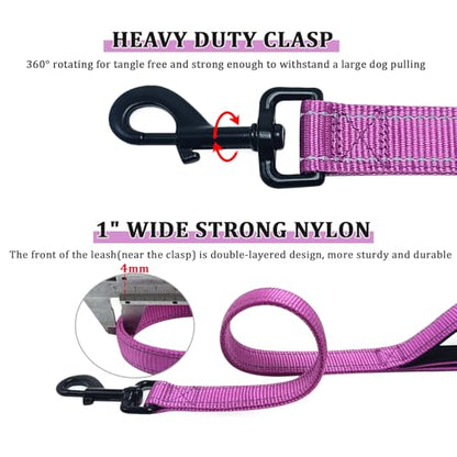 WYuZe 3 Handle Dog Leash for Large Dog 7FT Nylon Bungee Dog Training Leash | Reflective Shock Absorbing Triple Padded Handle Heavy Duty for Medium Dog Traffic Control No Pull Walking Hiking Purple - color: Purple
