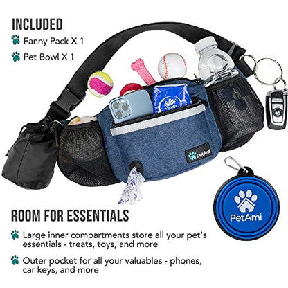 PetAmi Dog Fanny Pack, Treat Pouch for Dog Walking, Training, Built in Poop Bag Dispenser, Water Bottle Holder, Collapsible Bowl, Pet Treat Waist Belt for Hiking, Running, Kibbles (Navy Blue) - color: Navy Blue