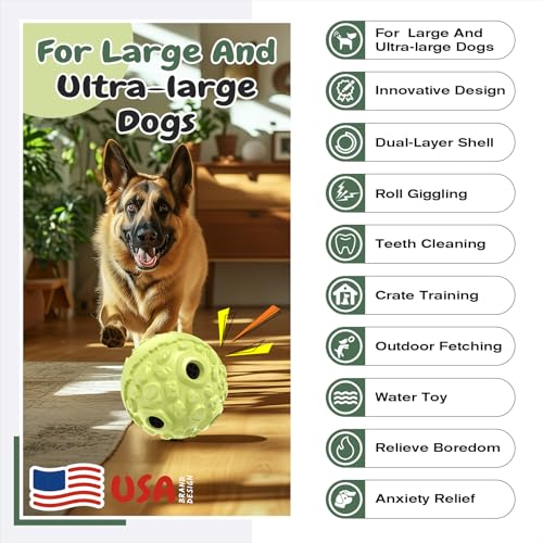 KADTC XL Dog Roll Wobble Giggle Ball, Chew Toy for Large Aggressive Chewers | Dual-layer shell, raised texture, sound-triggered chase-carry fun for home, yard, and water play; boredom relief, energy burn