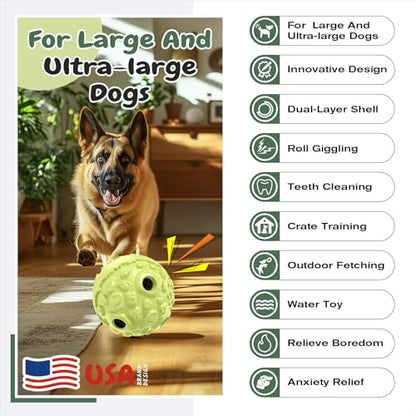 KADTC XL Dog Roll Wobble Giggle Ball, Chew Toy for Large Aggressive Chewers | Dual-layer shell, raised texture, sound-triggered chase-carry fun for home, yard, and water play; boredom relief, energy burn