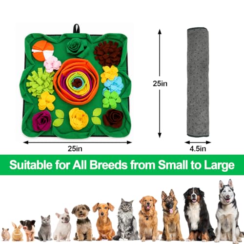Vextronic Snuffle Mat for Dogs, Large Breed Slow Feeder Interactive Toy | 25x25-inch washable mat. Sparks natural foraging. Eases anxiety. Slows gulping, cuts bloat risk. Fits small to large pets. - color: Green