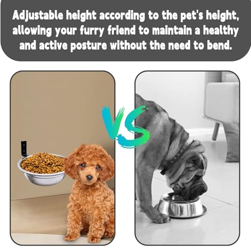 Wall Mounted Dog Bowls-2 * 29 Oz, 304 Stainless-Steel Raised Adjustable Height Dog Food and Water Bowls, Elevated Pet Comfort Feeding Bowl for Medium Large Dogs Cats(Collapsible) - size: 3.5cups(29OZ)