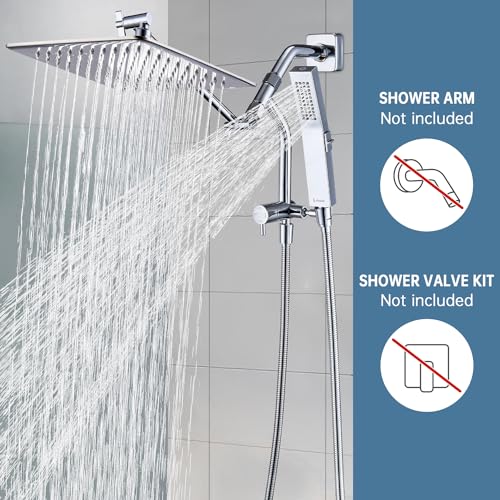 G-Promise All Metal 10 Inch Rain Shower Head with Power Wash Mode Handheld Spray Combo, Pause Setting 3-way Diverter, Full Body Coverage Waterfall Showerhead, Luxury Bathroom Upgrade (Chrome) - color: Chrome, size: 10 Inches