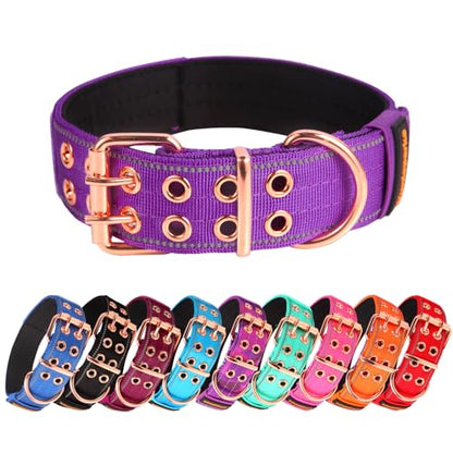 Heavy Duty Tactical Dog Collar with Neoprene Padded and Metal Buckle, Reflective Nylon for Medium to Large Dogs(Purple, Medium) - color: Purple, size: Medium (Pack of 1)