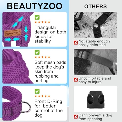 BEAUTYZOO No Pull Dog Harness Medium Sized Dog, Breathable Mesh Padded Dog Harness and Leash Set, Adjustable Reflective Escape Proof Dog Vest Harnessss Quick Fit for Training Walking, Purple M - color: Purple, size: M: Chest 21"-26.7"