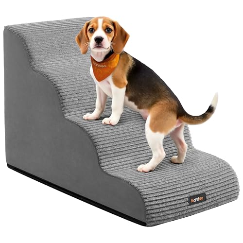 Feandrea 4-Step Dog Stairs, Dog Steps for Bed, Sofa, Waterproof Pet Stairs with Anti-Slip Designs, Gentle Slope, Removable Washable Cover, Handle, Dove Gray UPPS004G01 - size: 4-Step