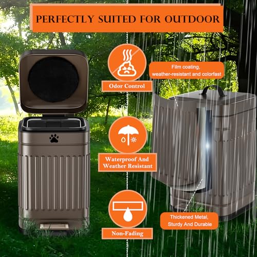 Dog Poop Trash Can Outside, 5L/1.3Gal Metal Dog Waste Trash Can with Lid, Foot Pedal, Pet Waste Container with 40 Bags, Poop Bucket with Lid Soft Close for Pet, Brown - size: 5L Brown Trash Can
