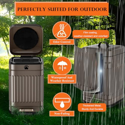 Dog Poop Trash Can Outside, 5L/1.3Gal Metal Dog Waste Trash Can with Lid, Foot Pedal, Pet Waste Container with 40 Bags, Poop Bucket with Lid Soft Close for Pet, Brown - size: 5L Brown Trash Can