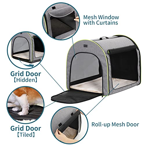 PETSFIT Foldable Dog Crate, Dog Travel Crate - 30 Inch Lightweight, Roomy, Easy to Set Up, Portable Pop Up Dog Carrier with Thick Mat, Sturdy Portable Dog Crate, Gray