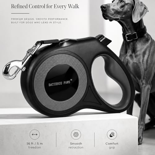 XL 16FT Retractable Dog Leash for Large Dog up to 120 lbs, Chew Proof Steel Wire Extender, One-Hand Brake & Lock, Tangle-Free Heavy Duty Walking Leash XL Black - color: Black