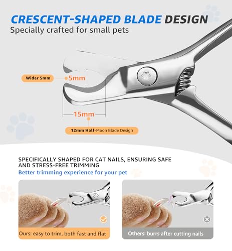 Pet Nail Clippers for Cats & Small Medium Dogs Puppies, Cat Nail Trimmer with All-Steel Material, Extra-Sharp Durable Blades, Ergonomic Handle, Professional Grooming Tool with Free Nail File