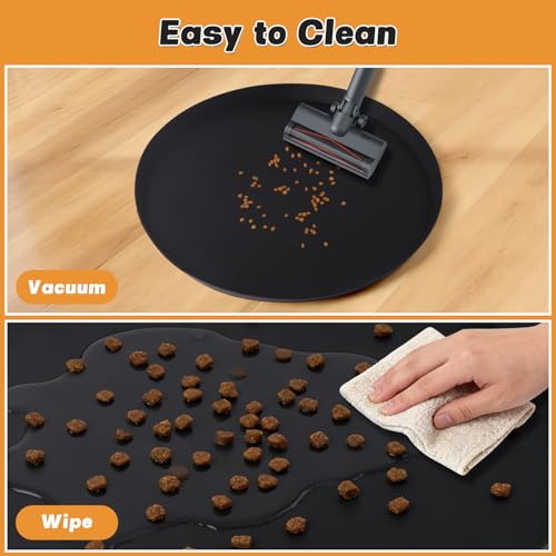 20" Silicone Pet Food Mat, 2PCS Waterproof Feeding Mat for Dog & Cat Extra Large Dog Bowl Mats with Raised Edge, Non-Slip, Protects Floors, Easy to Clean (Black) - size: 2pcs