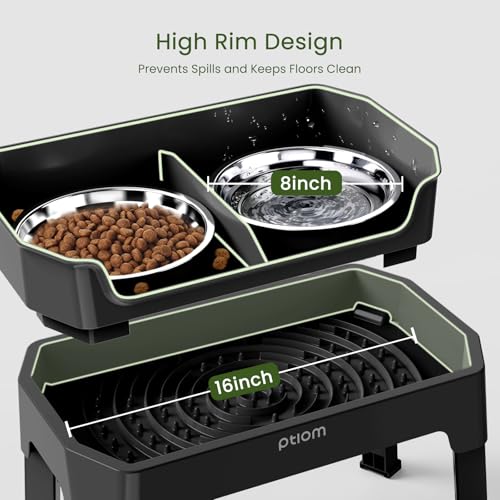 3-in-1 Elevated Dog Bowls Mess Proof Raised Slow Feeder Dog Bowls, 4 Height Adjustable Dog Bowl Stand Licking Plate with 2 56oz Stainless Steel Dog Food Bowls for Small Medium Large Dogs Pets - color: Black, size: 2 Stainless Steel Bowls + Slow Feeder