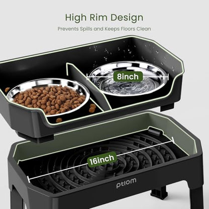 3-in-1 Elevated Dog Bowls Mess Proof Raised Slow Feeder Dog Bowls, 4 Height Adjustable Dog Bowl Stand Licking Plate with 2 56oz Stainless Steel Dog Food Bowls for Small Medium Large Dogs Pets - color: Black, size: 2 Stainless Steel Bowls + Slow Feeder