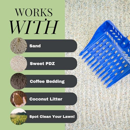 The Coop Scoop® Shelf 2-in-1 Chicken Poop Scooper & Rake – Made in The USA, Durable Sand Sifting Litter Shovel for Chicken Coops & Small Farm Animals (Shelf 10" Handle) - size: SHELF 10" Handle