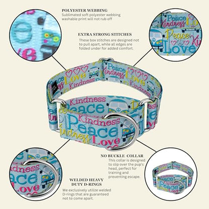 Country Brook Petz - HossFit Jr Wide Martingale Dog Collar - Groovy Collection Featuring Far Out Designs (Love and Peace, Extra Large) - color: Love and Peace, size: Extra Large (Pack of 1)