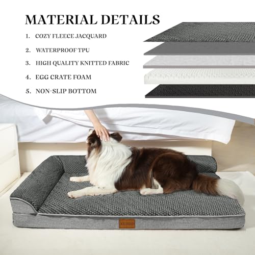 Orthopedic Dog Bed Medium Size Dog 30''X20'', Waterproof L Bolster Egg Crate Foam Pet Crate Beds with Washable Removable Cover, Non-Slip Soft Pet Couch Sleep Mat, Grey - color: Grey, size: M:30x20x3.5 IN