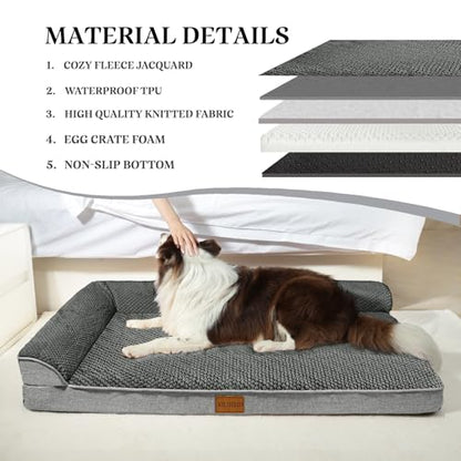 Orthopedic Dog Bed Medium Size Dog 30''X20'', Waterproof L Bolster Egg Crate Foam Pet Crate Beds with Washable Removable Cover, Non-Slip Soft Pet Couch Sleep Mat, Grey - color: Grey, size: M:30x20x3.5 IN