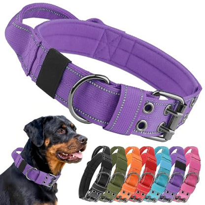 Tactical Dog Collar with Control Handle, Military Adjustable Pet Collar Reflective Heavy Metal Buckle Dog Collar, Soft Nylon Training Collar for Medium Large Dogs (Purple, X-Large) - color: Purple, size: X-Large