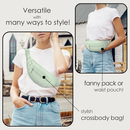 MAXTOP Large Crossbody Fanny Pack with 4-Zipper Pockets,Gifts for Enjoy Sports Festival Workout Traveling Running Casual Hands-Free Wallets Waist Pack Phone Bag Carrying All Phones - color: Sage Green, style: Large Fanny Pack(4 Zipper Pockets)