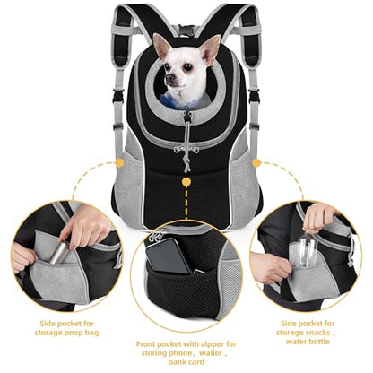 WOYYHO Pet Dog Carrier Backpack with Storage Pockets Small Dog Front Backpack Adjustable Straps Dog Backpack Breathable Dog Front Carrier with Safety Belt for Travel Hiking Cycling Outdoor Use - color: Grey