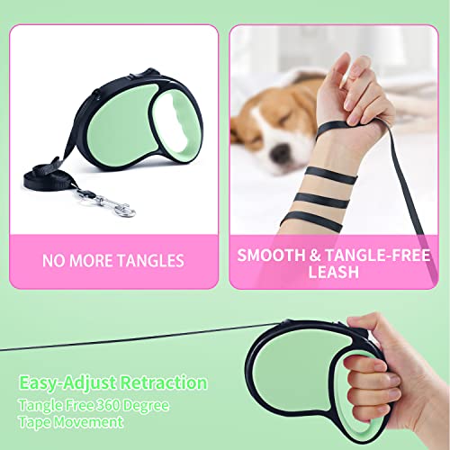 Retractable Dog Leash,[Strong Nylon Tape][One-Handed One Button Lock] for Small Medium Dogs and Cats,16ft Pet Walking Leash with 360°Tangle-Free Design,Anti-Slip Handle,Gift Package (Light Green) - color: Light Green