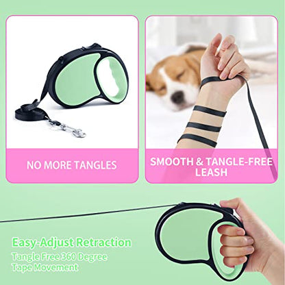 Retractable Dog Leash,[Strong Nylon Tape][One-Handed One Button Lock] for Small Medium Dogs and Cats,16ft Pet Walking Leash with 360°Tangle-Free Design,Anti-Slip Handle,Gift Package (Light Green) - color: Light Green